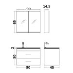 Orabella Raven Modern MDF White Wall Hung 2 Drawer Bathroom Furniture Set 90×45