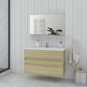 Drop Instinct 100 Natural Oak Wall Hung Vanity Unit with Washbasin & Mirror