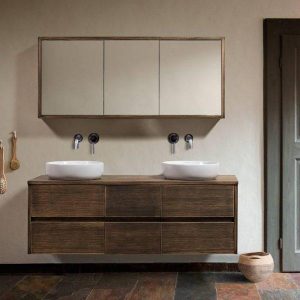 Nova Rustic Traditional Brown ΟΑΚ Wall Hung Bathroom Furniture SET 150x50