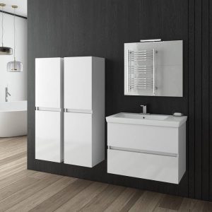 Drop Luxus 70 White MDF Wall Hung Vanity Unit with Washbasin & Mirror 71x44