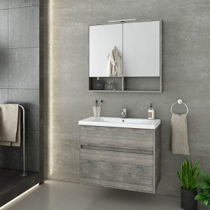 Drop Instinct Smoked Oak Wall Hung Vanity Unit with Wash Basin & Mirror 80x46