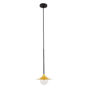 Metal Minimal 1-Light Linear Black Hanging Ceiling Light with Golden Bell 00777 globostar