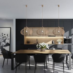 Scandinavian Style 1-Light Wooden Beige Pendant Ceiling Light for Dining Room 4174 Ika D Nowodvorski