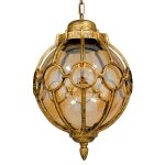 00987 Vintage Antique Gold Pendant Ceiling Light with Honey Globed Glass Ø28