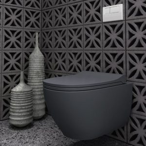 Orabella Verso Rimless Anthracite Matt Wall Hung Toilet with Slim Soft Close Seat 35,5x53