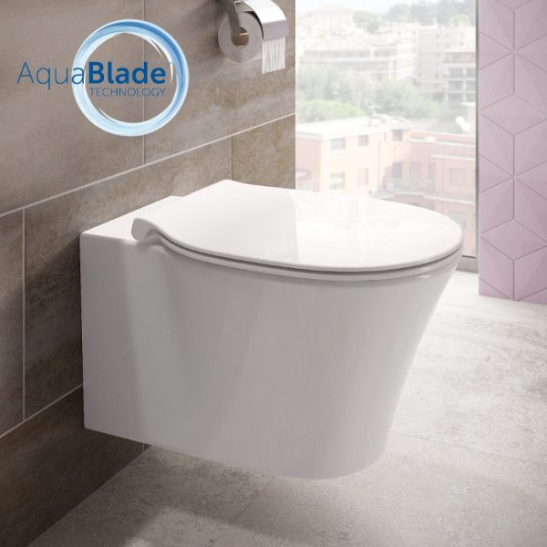 Aquablade Semi-Circular Wall Hung Toilet with Soft Close Seat 36,5x54,5 Ideal Standard Connect Air