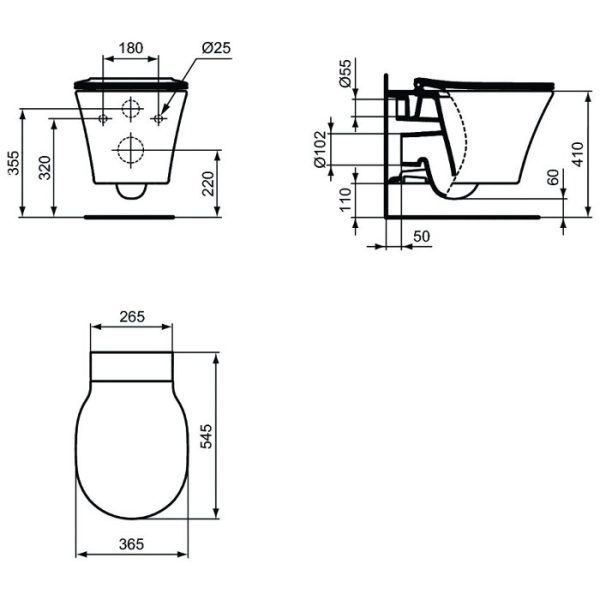 Κρεμαστη λεκανη τουαλετας με καλυμμα slim ημικυκλικη Connect Air Aquablade Ideal Standard