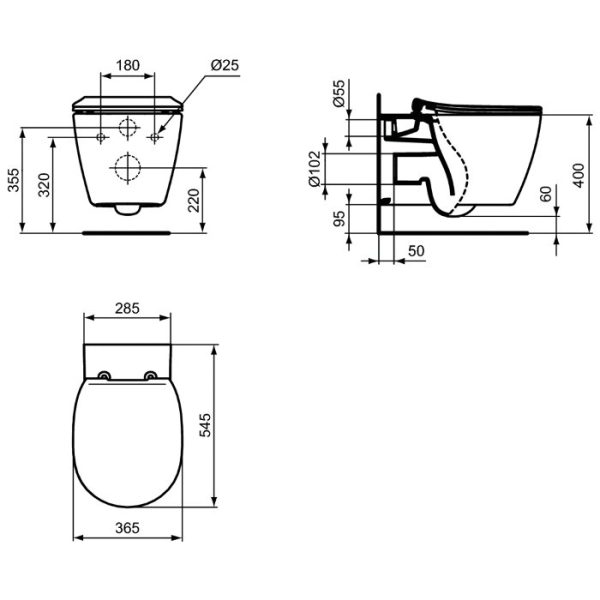 Λεκανη τουαλετας μπανιου με λεπτο καλυμμα BTW Ideal Standarad Connect E0493 Aquablade