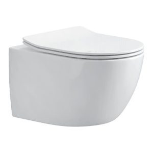 Semicircular Rimless Wall Hung Toilet with Soft Close Slim Seat 36x52 New Luna 2034 Karag