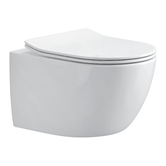 Modern Semi-circular Rimless Wall Hung Toilet with Soft Close Slim Seat 36×52 New Luna 2034 Karag