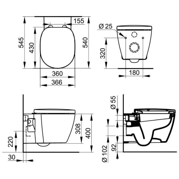 Επιτοιχιες λεκανες τουαλετας μπανιου με καλυμμα E716601 Connect Ideal Standard
