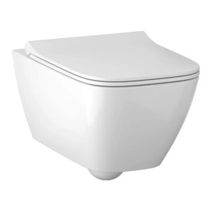 Wall Hung Toilet with Quick Release Soft Close Seat 35x49 Geberit Smyle Square Short Rimfree