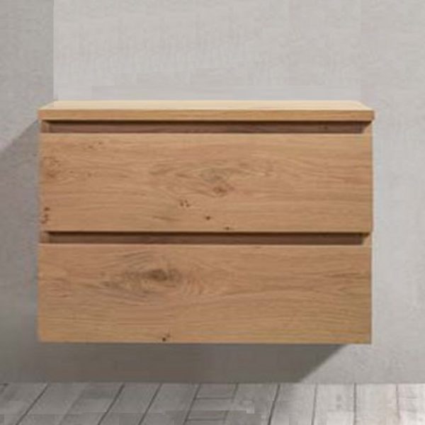 Single Natural Beige Plywood Wall Hung 2 Drawer Bathroom Furniture with Worktop 60x50