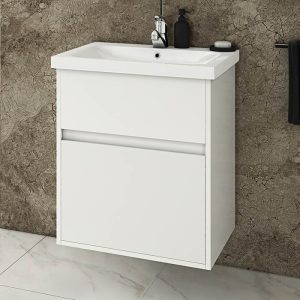 Drop Instinct White Wall hung 2 drawer vanity unit with wash basin 55x46