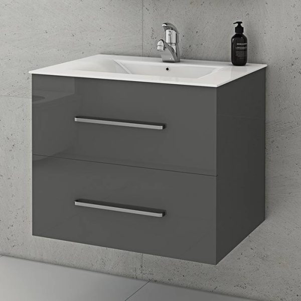 Drop Torino 60 Antrhacite Wall hung 2 drawer vanity unit with washbasin 61x46