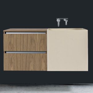Wall hung 2 drawer vanity unit with corian ivory wash basin 115x45 Artemis