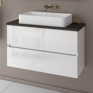 2 drawer vanity unit with plywood worktop Luxus 80 White Top Drop