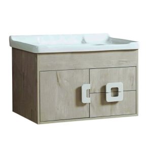 Beige PVC Wall Hung 2 Drawer & 1 Door Vanity Unit with Wash Basin 81x48 Hotel