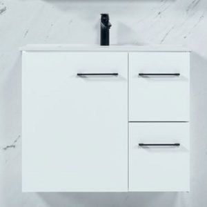 Modern White MDF Wall Hung 1 Door & 2 Drawer Vanity Unit with Wash Basin 80x45 Lyra New