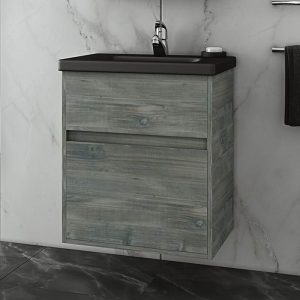 Wall hung vanity unit with black mat washbasin 55x46 Instinct Smoked Oak BL Drop