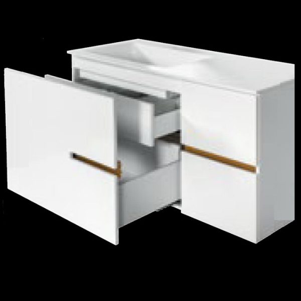 Four 120 Modern White Gloss MDF Wall Hung Vanity Unit with Corian Wash Basin 120x50