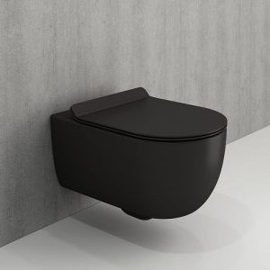 Bocchi V-Tondo Black Matt Rimless Wall Hung Toilet with Quick Release Soft Close Slim Seat 36x49