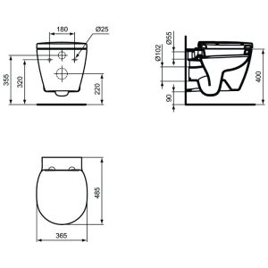 Ideal Standard Connect Space Wall Hung Sort Projection Toilet with Soft Close Seat 36,5x48,5