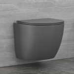 Grey Matt BTW Rimless Wall Hung Toilet with Soft Close Slim Seat 37x49 Karag Milos LT 046E-NRMDG