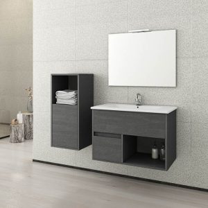 MDF Wall Hung Bathroom Furniture Set 75x45 Drop Graphite Natural