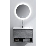 PVC Wall Hung 1 Drawer Vanity Unit with Wash Basin & LED Round Mirror 61×50 Amber Grey