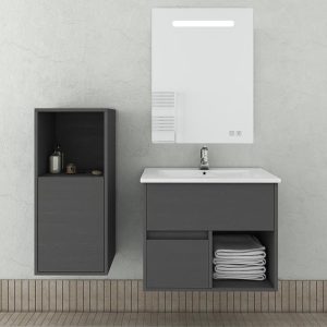 Drop Sorrento Graphite Wood MDF Wall Hung Bathroom Furniture Set 65x45