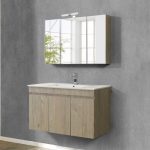 Modern Set Wall Hung Vanity Unit with Wash Basin 120×46 Omega Beige Oak