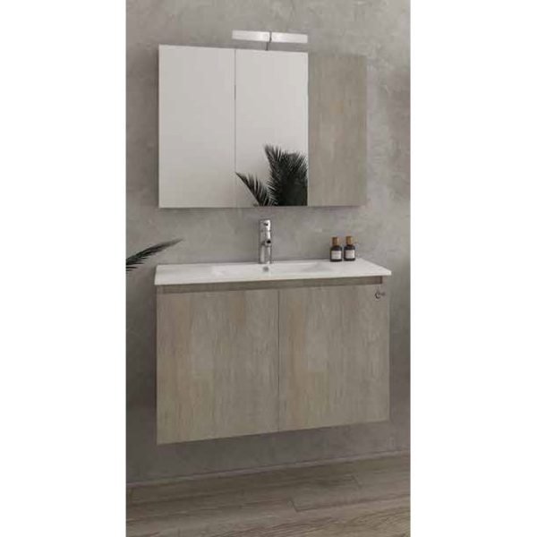 Wall hung 2 door vanity unit with slim washbasin & mirror set Verona 75 Beige Drop