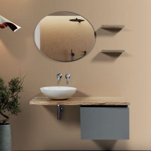 Wall Hung Bathroom Furniture Set with Worktop Natural Beige Solid Wood 100x50 Single New
