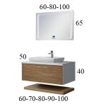 Modern Plywood Beige Wall Hung 1 Drawer Vanity Unit with Solid Surface Worktop & Led Mirror Slim Line