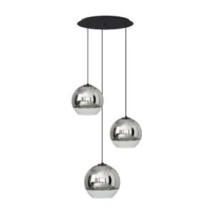Modern 3-Light Chrome Glass Pendant Ceiling Light with Three Globed Shades Globe Plus 7607 Nowodvorski