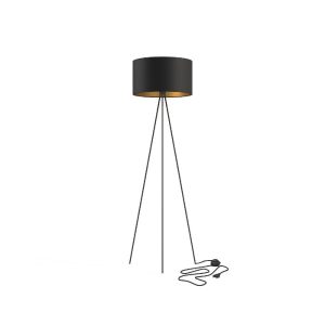 Modern 1-Light Tripod Floor Lamp with Black Gold Drum Shaped Fabric Shade 7991 Cadilac Nowodvorski