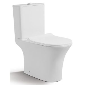 Dora Modern Rimless Curve Close Coupled Toilet with Slim Soft Close Seat Vertical Outlet 34x64