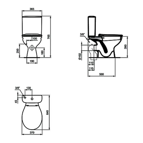 Ideal Standard Ulysse Horizontal Modern Close Coupled Toilet with Bidet Wash Function 37x64