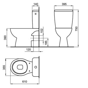 Roca Mira Compact Sort Projection Close Coupled Toilet with Seat 39,5x61