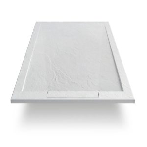White Slate Effect Rectangular Shower Tray with Waste Roccia Bianco