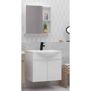 Drop Fiore 65 White Wall Hung Bathroom Furniture with Wash Basin Set 64x46