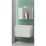 Verona 75 White Drop Wall hung 2 door vanity unit with slim washbasin & mirror set 77×47