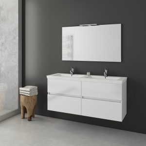 Drop Luxus White MDF Wall Hung Vanity Unit with Double Washbasin & Mirror 120x44