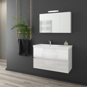 Drop Luxus White MDF Wall Hung Vanity Unit with Wash Basin Set 85x44