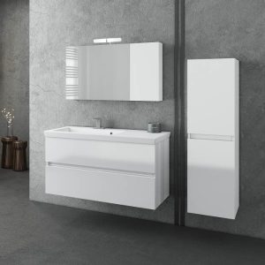 Drop Luxus White MDF Wall Hung Vanity Unit with Wash Basin Set 100x44