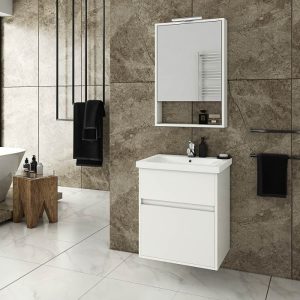 Drop Instinct White MDF Small Wall Hung Vanity Unit with Wash Basin & Mirror 55x46
