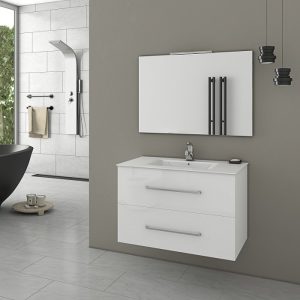Drop Torino White MDF Wall Hung Vanity Unit with Washbasin & Mirror 76x46