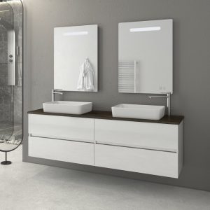 Drop Luxus White MDF Large Wall Hung Vanity Unit with Plywood Worktop Set 163x41