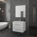 Wall Hung Vanity Unit with Washbasin and 2 Door Mirror Drop Torino 60 White